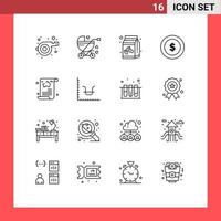 User Interface Pack of 16 Basic Outlines of article blog coffee box wreath badge Editable Vector Design Elements