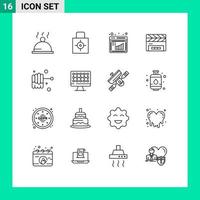 Universal Icon Symbols Group of 16 Modern Outlines of honey film flap board clapperboard clapboard Editable Vector Design Elements