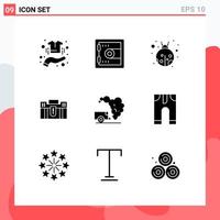 9 Universal Solid Glyphs Set for Web and Mobile Applications travel portfolio insect holding business Editable Vector Design Elements