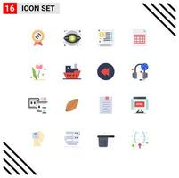 Flat Color Pack of 16 Universal Symbols of floral table vision excel dollar Editable Pack of Creative Vector Design Elements