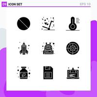 Universal Icon Symbols Group of 9 Modern Solid Glyphs of settings travel thermometer bag science Editable Vector Design Elements