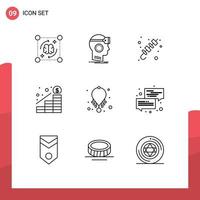 Set of 9 Modern UI Icons Symbols Signs for profit growth reality summer brochette Editable Vector Design Elements