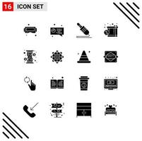 conjunto de 16 iconos de interfaz de usuario modernos signos de símbolos para cargar elementos de diseño de vector editables de descuento de compras de jack de vidrio