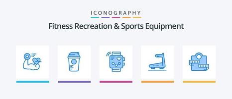 paquete de iconos azul 5 de equipos deportivos y de recreación física que incluye cinta de correr. corriendo. termo. máquina. latido del corazón. diseño de iconos creativos vector