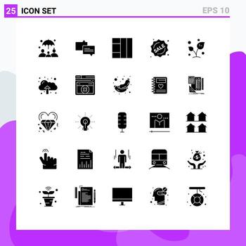 Mobile Interface Solid Glyph Set of 25 Pictograms of cloud sprout badge spring leaf Editable Vector Design Elements