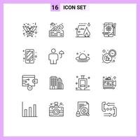 paquete de iconos de vector de stock de 16 signos y símbolos de línea para acceder a elementos de diseño de vector editables de configuración de tableta de coche de teléfono