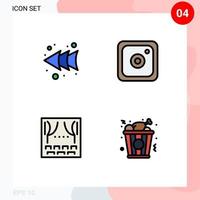 User Interface Pack of 4 Basic Filledline Flat Colors of arrow theater instagram celebration food Editable Vector Design Elements