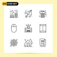 Group of 9 Modern Outlines Set for startup project architecture launch hardware Editable Vector Design Elements