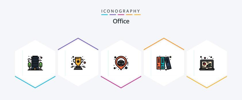 Office 25 FilledLine icon pack including data. analytic. location. analysis. files vector