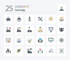 Technology 25 Flat Color icon pack including computer. network. plant. decentralized. quad copter vector