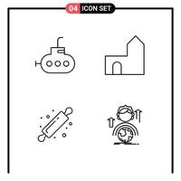 Modern Set of 4 Filledline Flat Colors Pictograph of bathyscaph bread roller castle building medieval abilities Editable Vector Design Elements