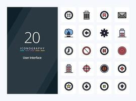 20 User Interface line Filled icon for presentation vector