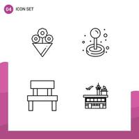 Set of 4 Commercial Filledline Flat Colors pack for flower interior fun bench airport Editable Vector Design Elements