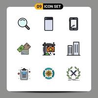 9 Thematic Vector Filledline Flat Colors and Editable Symbols of home advertisement android wallet currency Editable Vector Design Elements