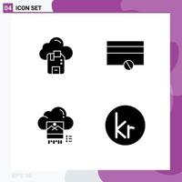 Group of 4 Modern Solid Glyphs Set for cloud file server payments online Editable Vector Design Elements