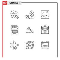 Universal Icon Symbols Group of 9 Modern Outlines of hammer memory nature hardware canada Editable Vector Design Elements