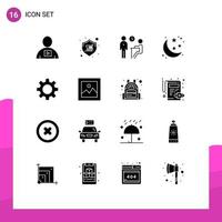 Modern Set of 16 Solid Glyphs Pictograph of space moon store questionnaire meeting Editable Vector Design Elements