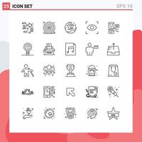 User Interface Pack of 25 Basic Lines of conversational view shield focus gift Editable Vector Design Elements