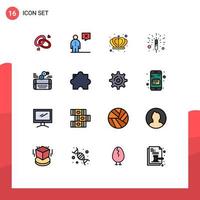 Pack of 16 Modern Flat Color Filled Lines Signs and Symbols for Web Print Media such as game spark human fireworks king Editable Creative Vector Design Elements