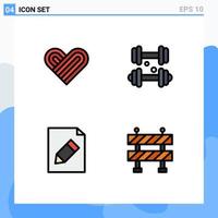 Modern Set of 4 Filledline Flat Colors Pictograph of heart pencil dumbbell medical road Editable Vector Design Elements