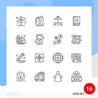 16 User Interface Outline Pack of modern Signs and Symbols of space star dinner ramadhan book Editable Vector Design Elements