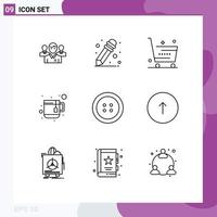 Set of 9 Vector Outlines on Grid for button mug school supplies cup shop Editable Vector Design Elements