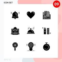 Universal Icon Symbols Group of 9 Modern Solid Glyphs of pallat hotel architecture open laptop Editable Vector Design Elements