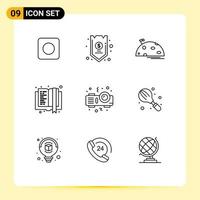 paquete de iconos vectoriales de stock de 9 signos y símbolos de línea para el proyector e learning planet e book mars elementos de diseño vectorial editables vector