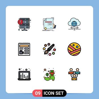 9 Universal Filledline Flat Color Signs Symbols of camera basic award document cloud Editable Vector Design Elements