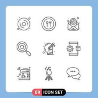 Pack of 9 creative Outlines of write mind spam human search Editable Vector Design Elements