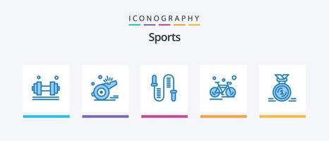 paquete de íconos deportivos azul 5 que incluye ciclismo. bicicleta. fútbol. deporte. aptitud física. diseño de iconos creativos vector