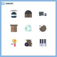 Mobile Interface Flat Color Set of 9 Pictograms of photo camera truck aperture furniture Editable Vector Design Elements