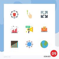 9 Universal Flat Color Signs Symbols of megaphone web hand seo analytics Editable Vector Design Elements