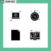 Pack of 4 Modern Solid Glyphs Signs and Symbols for Web Print Media such as laptop page compass travel monitor Editable Vector Design Elements