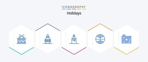 Holidays 25 Blue icon pack including picture. holiday. candle. camera. festival vector