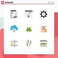 Modern Set of 9 Flat Colors and symbols such as forest document electrical data gear Editable Vector Design Elements