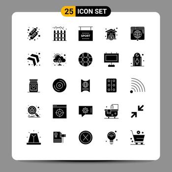 grupo universal de símbolos de iconos de 25 glifos sólidos modernos de elementos de diseño vectorial editables de firma de letrero de red de Internet vector