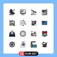 Modern Set of 16 Flat Color Filled Lines Pictograph of no car construction workflow iteration Editable Creative Vector Design Elements