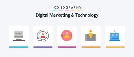 paquete de iconos de 5 planos de tecnología y marketing digital que incluye plataforma. marketing. marketing. digital. social. diseño de iconos creativos vector