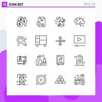 Group of 16 Outlines Signs and Symbols for zoom in weather space thunder cloud Editable Vector Design Elements