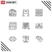 Modern Set of 9 Outlines and symbols such as search payment art debit card Editable Vector Design Elements