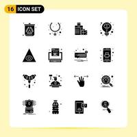 Pictogram Set of 16 Simple Solid Glyphs of eye light luggage idea bulb Editable Vector Design Elements