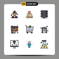 Set of 9 Modern UI Icons Symbols Signs for checkout buy data house board Editable Vector Design Elements