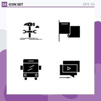 Set of 4 Commercial Solid Glyphs pack for build school repair flag play Editable Vector Design Elements