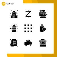 Universal Icon Symbols Group of 9 Modern Solid Glyphs of lock code star buttons match Editable Vector Design Elements