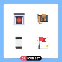 paquete de interfaz de usuario de 4 iconos planos básicos de dispositivos comerciales de notificación de contacto de alerta elementos de diseño vectorial editables vector