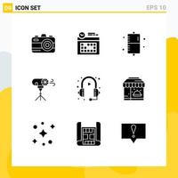 Pack of 9 Modern Solid Glyphs Signs and Symbols for Web Print Media such as headphone special enema photographic effects Editable Vector Design Elements