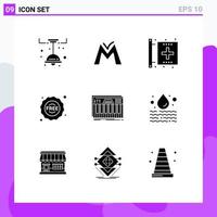 9 User Interface Solid Glyph Pack of modern Signs and Symbols of controller sticker center free health Editable Vector Design Elements