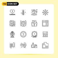 conjunto de 16 iconos de interfaz de usuario modernos símbolos signos para acción sembrar taza de café conexión dólar elementos de diseño vectorial editables vector