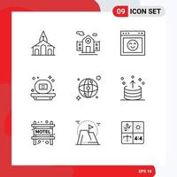 Outline Pack of 9 Universal Symbols of network world emotion soap bathroom Editable Vector Design Elements